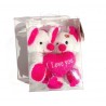 PELUCHE 2 topolini I LOVE YOU bianchi DECAR rosa CUORE san valentino AMORE gadget